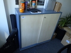 Blaha Aktenschrank blau-Ahorn, ca. B 120 x T 42 x H 120 cm, 3 Ordnerhöhen Blaha Aktenschrank blau-Ahorn, ca. B 120 x T 42 x H 120 cm, 3 Ordnerhöhen