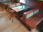komplette Gastraumeinrichtung, 8 Stk. Tische 122x70cm, 6 Stk. Bänke, 18 Stk. Stühle, 4 Stk. Tische 70x70cm komplette Gastraumeinrichtung, 8 Stk. Tische 122x70cm, 6 Stk. Bänke, 18 Stk. Stühle, 4 Stk. Tische 70x70cm