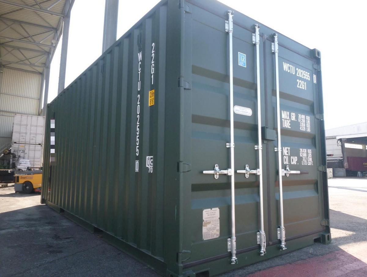 20 Fuß ISO See- und Lagercontainer, RAL 6007 flaschengrün, Containernummer: FYCU710033-8