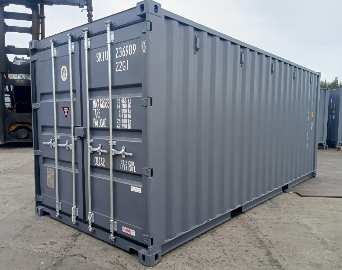 20 Fuß ISO See- und Lagercontainer, RAL 7015 schiefergrau, Containernummer: SKIU244963-6