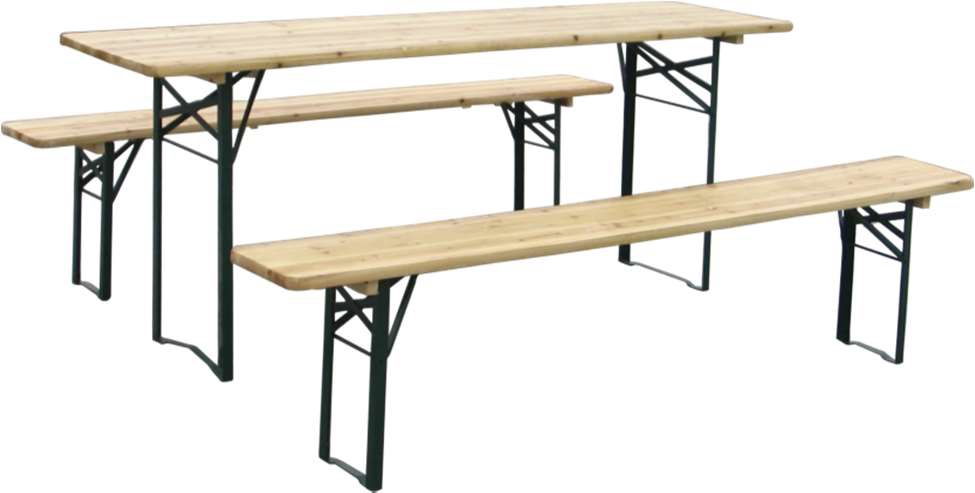 Bierzeltgarnitur Set 3-teilig, Tisch 220 x 70 cm, Bänke 220 x 25 cm, Fichte natur, grün