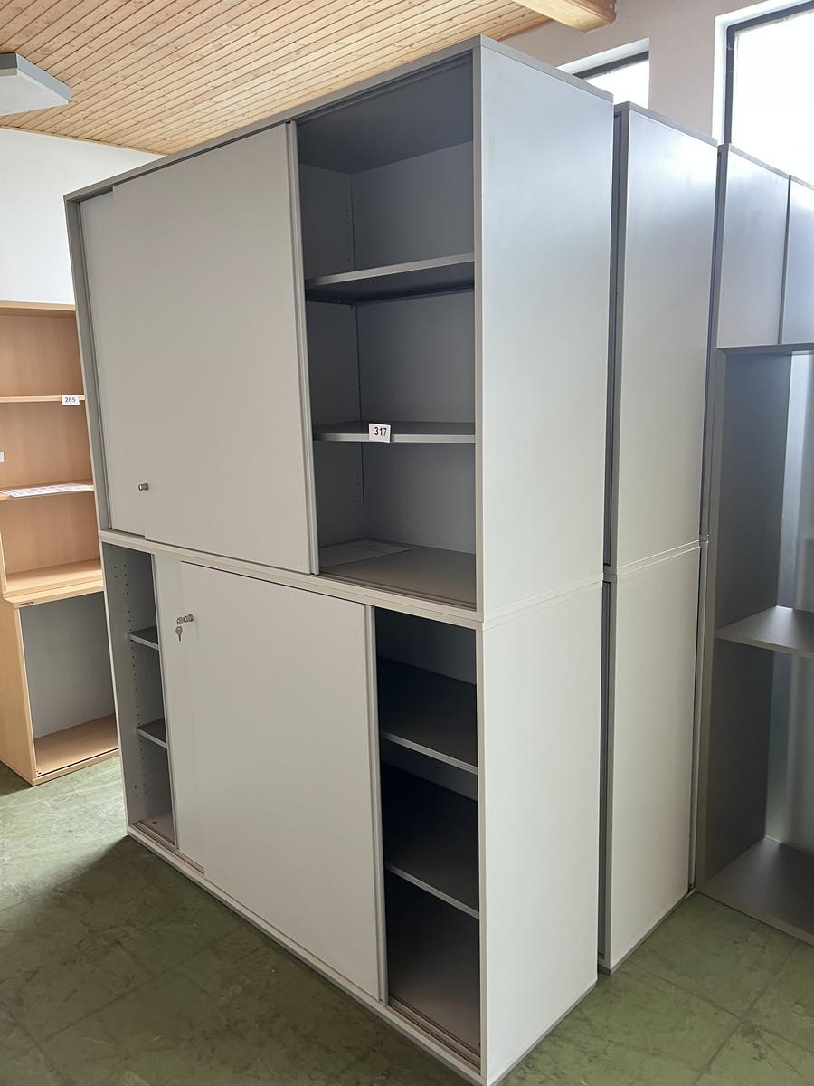 2 Stück Aktenschränke 160/110 cm mit Schiebetüre grau
