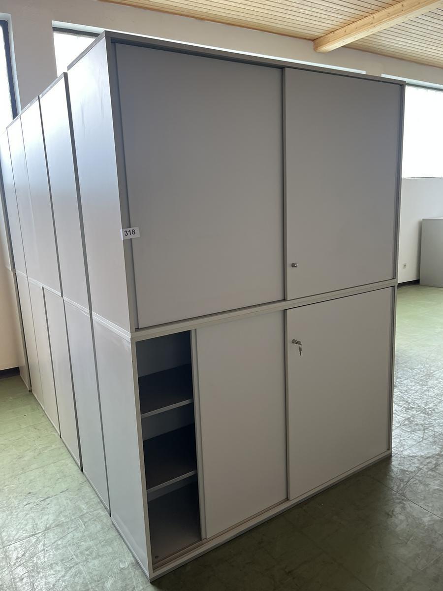 2 Stück Aktenschränke 160/110 cm mit Schiebetüre grau
