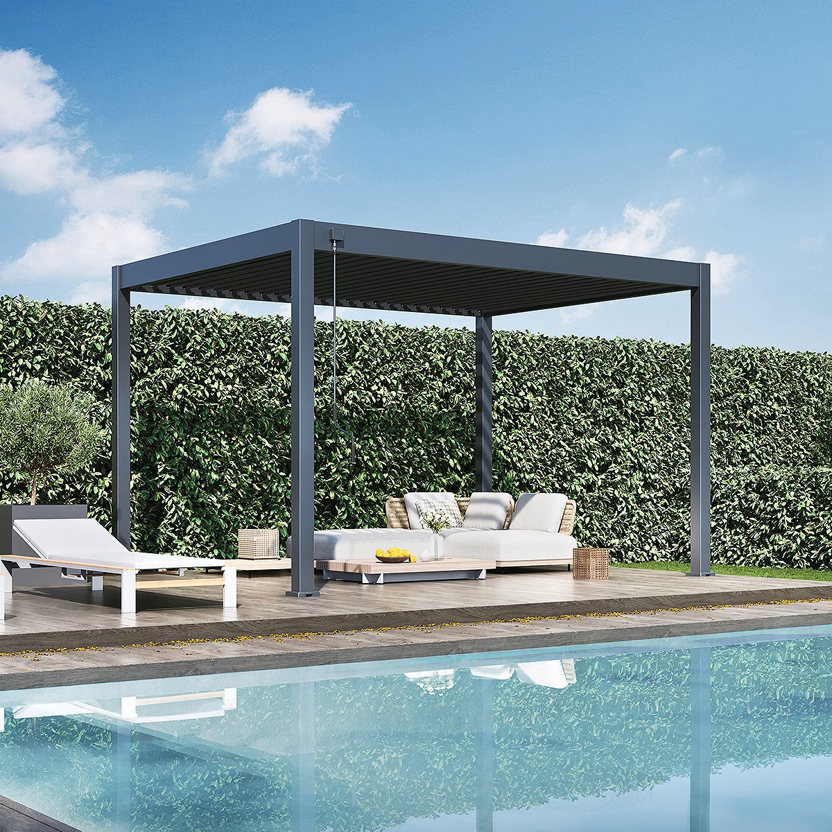 Pergola - Terassenüberdachung, ca. 3x4m, Höhe: ca.2,5m , Konstruktion aus pulverbeschichtetem Aluminium in Anthrazit ähnlich RAL7016