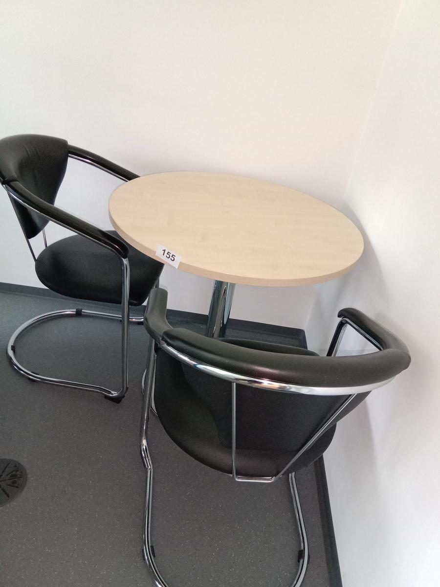Besprechungstisch 80 cm Durchmesser mit 2 Lederstühlen