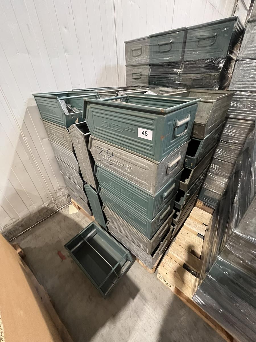 38 Stück Schäfer Sichtlagerboxen in Metall ca. 315/500/200 mm stapelbar