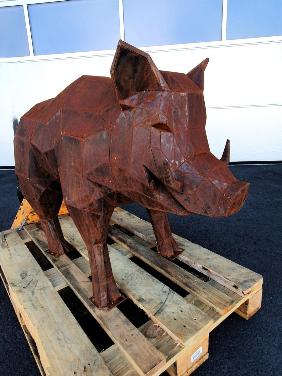 Wildschwein Skulptur aus Cortenstahl, handgefertigt, ca. 35kg, Abmessung rund L 120 / B 50 / H 80 cm, Wandstärke 1.5mm?d=2025-09-02 13:31:03