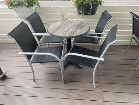 kpl. Gastgarten: 22 Stk.Stühle,4 Stk. Tische 70 cm, 1 Stk. 60x60 cm kpl. Gastgarten: 22 Stk.Stühle,4 Stk. Tische 70 cm, 1 Stk. 60x60 cm