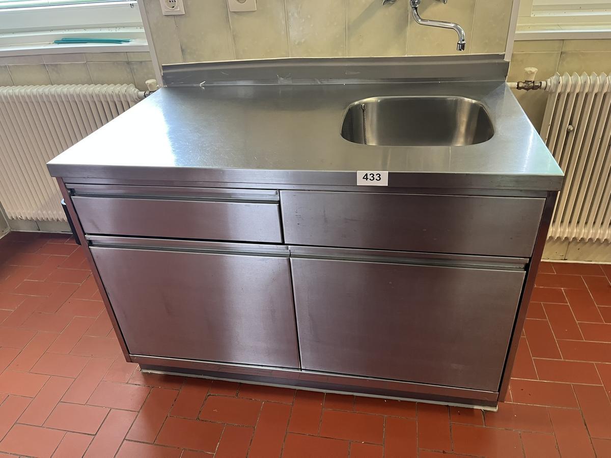 Küppersbusch Edelstahl-Auszugsladenschrank mit Spülbecken 122/70/85 cm