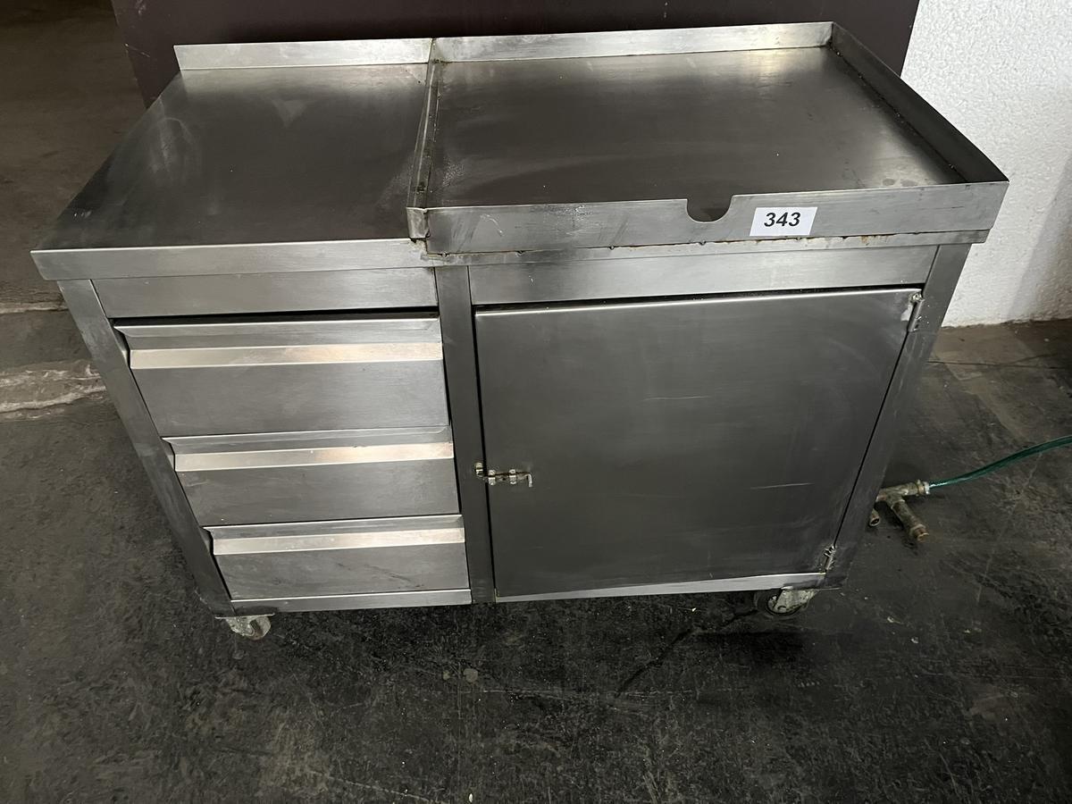 Edelstahlmodul 110x60x88cm, mit einer Flügeltüre und 3 Laden, Rollen?d=2025-11-27 18:09:16