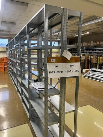 ca. 7.8 Laufmeter Steckregalanlage mit Fachböden, 60cm tief, 224cm hoch ca. 7.8 Laufmeter Steckregalanlage mit Fachböden, 60cm tief, 224cm hoch