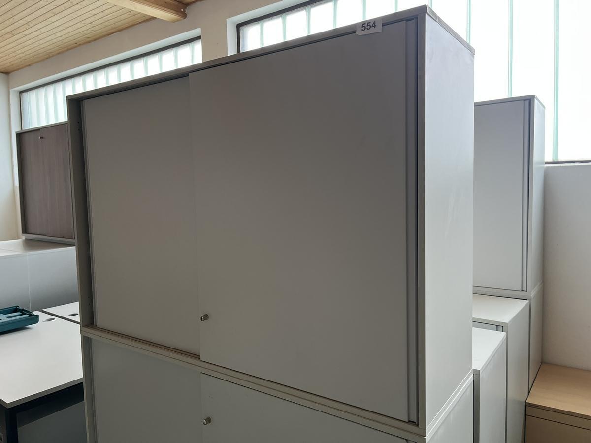 Aktenschrank 160/110 cm 3 Ordnerh&ouml;hen grau mit Schiebet&uuml;ren