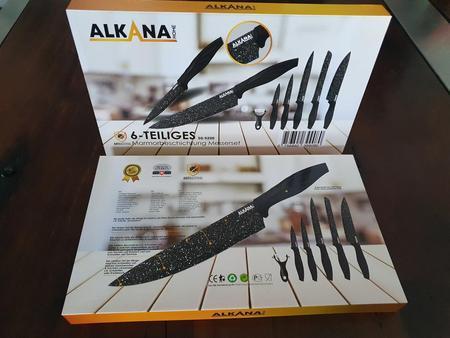 Küchenmesser - Set, 6teilig mit Marmorbeschichtung - schwarz, Küchenmesser 20cm, Brotmesser 20cm, Schneidemesser 20cm, Universalmesser 12.5cm, Schälmesser 9cm, Keramikschäler Küchenmesser - Set, 6teilig mit Marmorbeschichtung - schwarz, Küchenmesser 20cm, Brotmesser 20cm, Schneidemesser 20cm, Universalmesser 12.5cm, Schälmesser 9cm, Keramikschäler