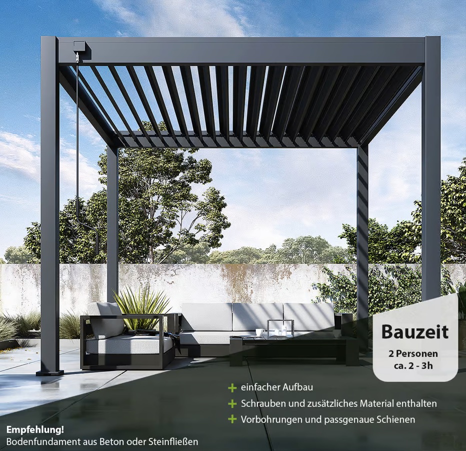 Pergola - Terassen&uuml;berdachung, ca. 3x3m, H&ouml;he: ca.2,5m , Konstruktion aus pulverbeschichtetem Aluminium in Anthrazit &auml;hnlich RAL7016?d=2026-03-04 02:00:27