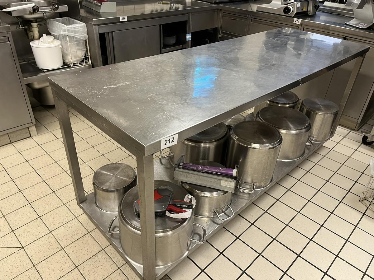 Edelstahl Arbeitstisch mit Rollen ca. 200/70/90 cm