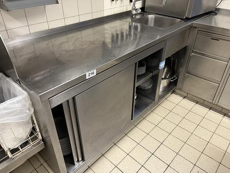 Edelstahl-Arbeitstischmodul mit Sp�le , 230/70/90 cm mit Unterbauschrank