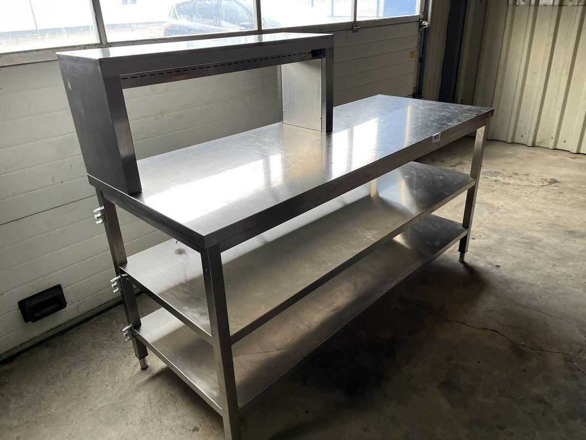 Edelstahlarbeitstisch mit W&auml;rmebr&uuml;cke ca. 180/70/130 cm