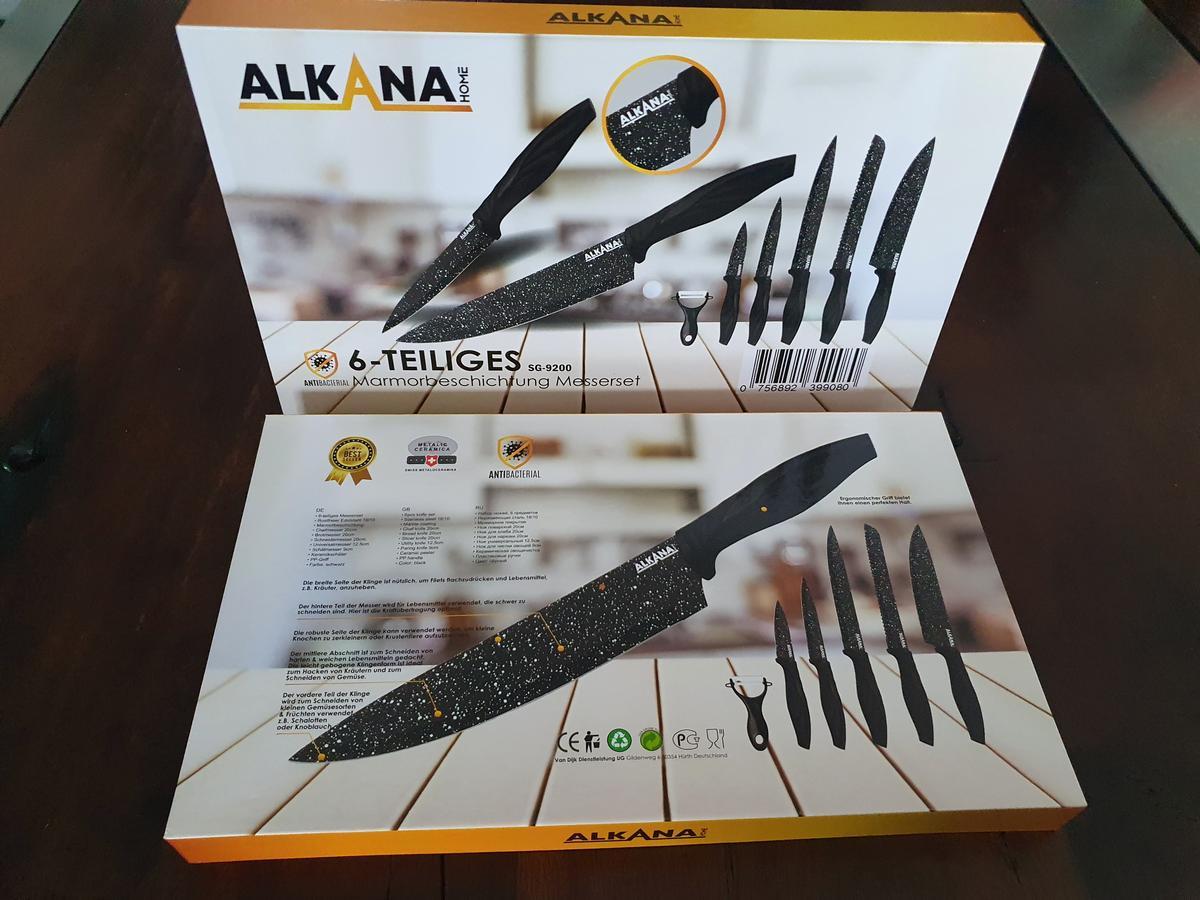 K&uuml;chenmesser - Set, 6teilig mit Marmorbeschichtung - schwarz, K&uuml;chenmesser 20cm, Brotmesser 20cm, Schneidemesser 20cm, Universalmesser 12.5cm, Sch&auml;lmesser 9cm, Keramiksch&auml;ler?d=2026-04-04 09:19:53