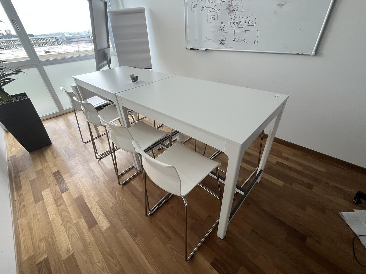 2 St&uuml;ck Tische 120x80x95 cm plus 8 St&uuml;ck Designerhocker weiss?d=2026-04-30 18:04:01