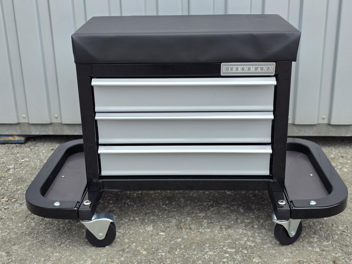 Werkstatthocker mit Laden und Rollen � Silber/Schwarz