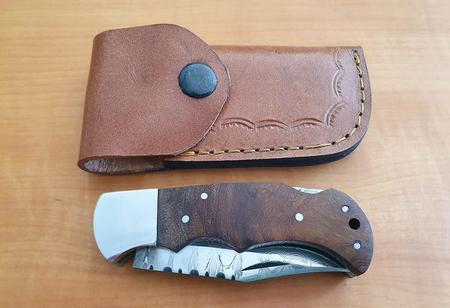 Damast-Taschenmesser / Damast-Klappmesser, Holzgriff