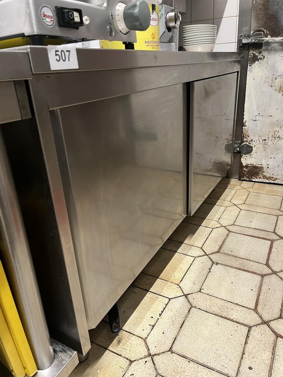 Edelstahl Arbeitstisch 160/70/86 cm mit 2 Schiebet&uuml;ren und 2 Fachebene