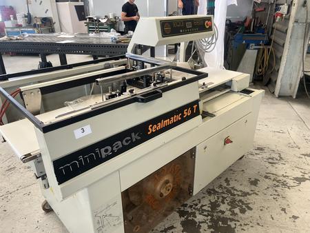 Ersatzteiltr�ger Minipack Sealmatic 56T, 380 V,50/60 Hz, 4,5 A, 2,4 Kw, IP 20, Verpackungsmaschine, Ma�e: ca. 2000 x 850 x 1450 mm, Bandbreite ca. 400 mm, Verpackungsgr��en. L 600 mm, B: 390 mm, H�he 160 mm