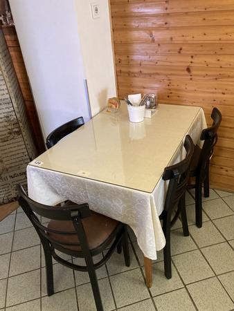 Gastrotisch ca. 70 x 110 cm, mit hellem Gestell inkl. 4 Gastrost�hle (teilweise stark gebraucht)
