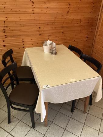 Gastrotisch ca. 70 x 110 cm, mit hellem Gestell inkl. 4 Gastrost�hle (teilweise stark gebraucht)