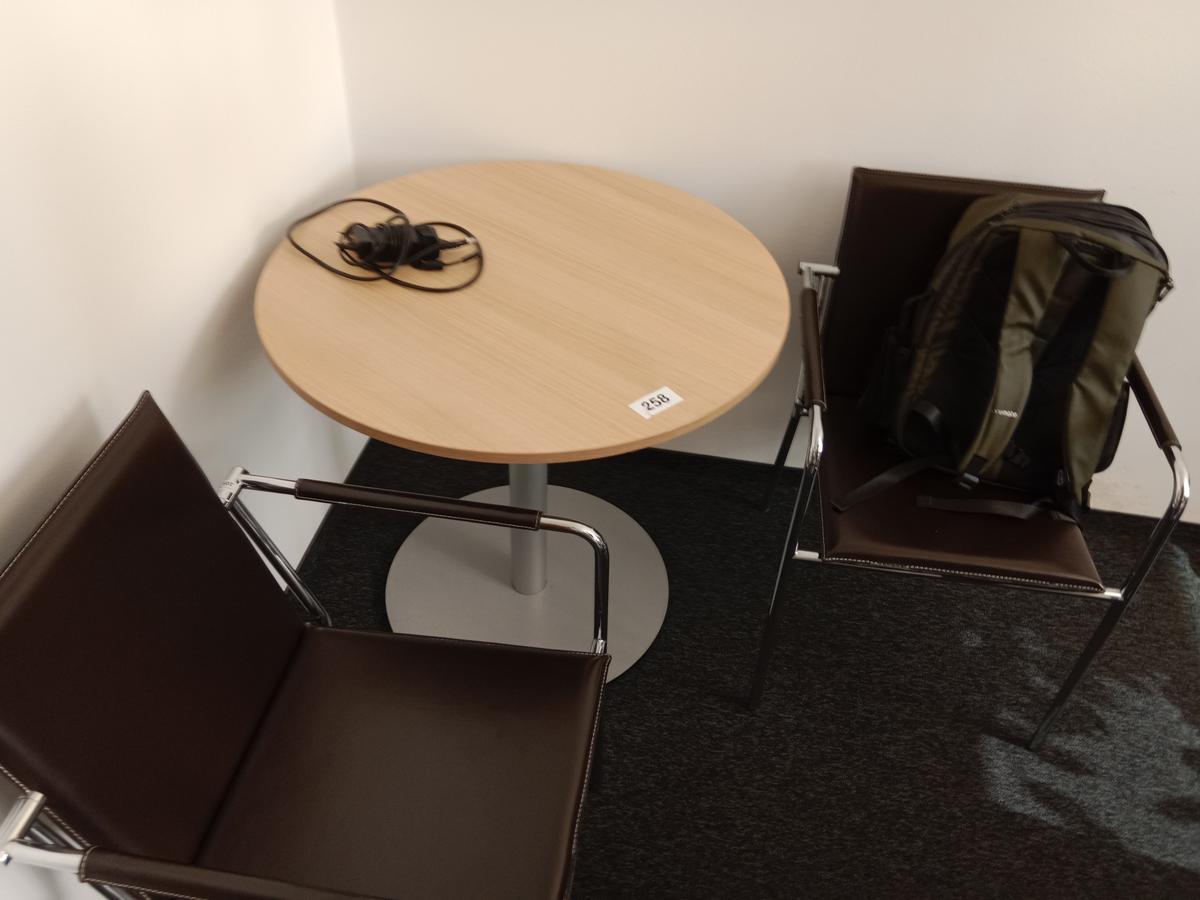 Besprechungstischgruppe mit 2 Lederst&uuml;hlen