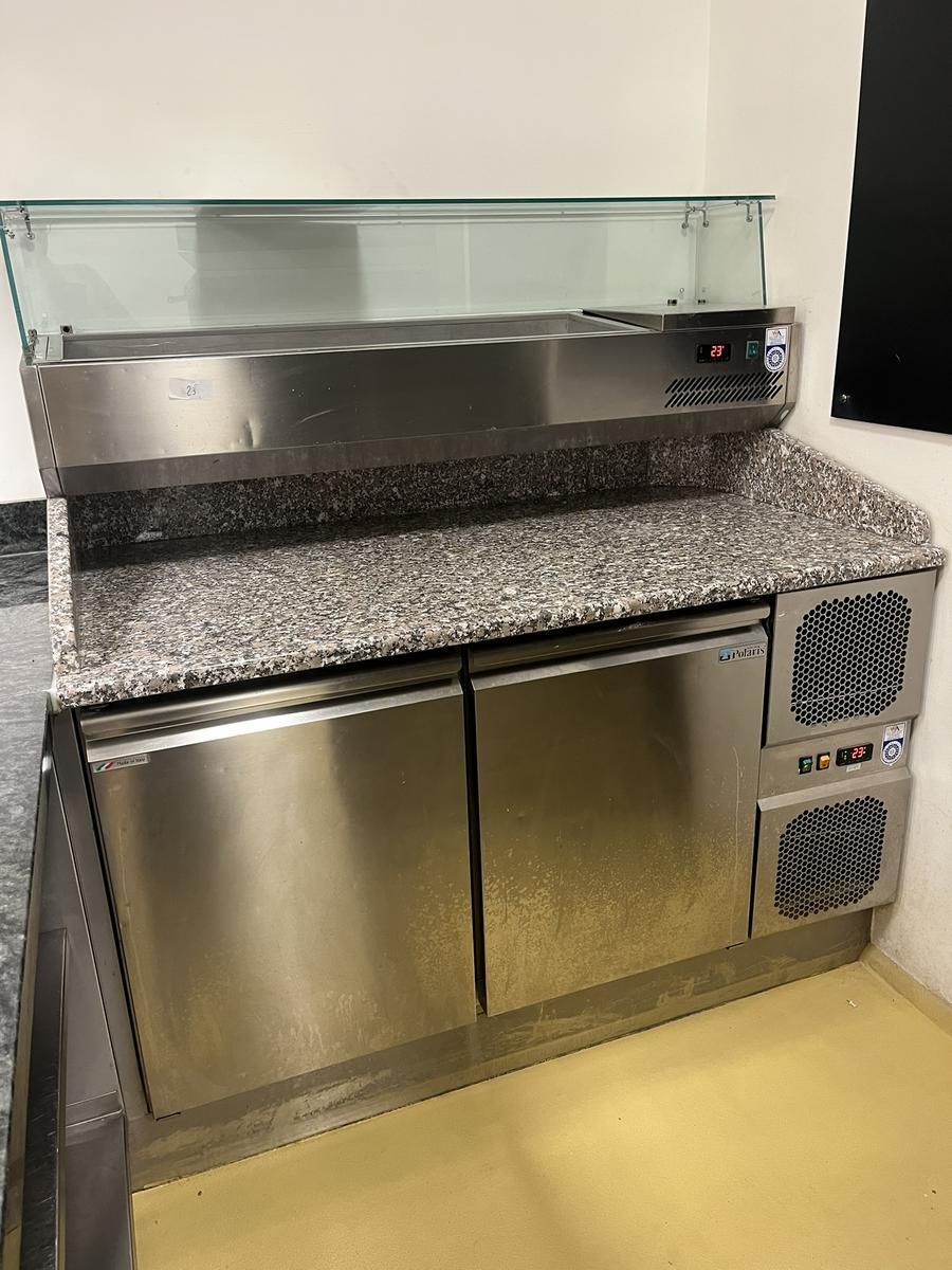 POLARIS PIZZATISCH steckerfertig mit Granitplatte und Untertisch mit Einsch&uuml;ben , K&uuml;hlung , 145/80/170 cm