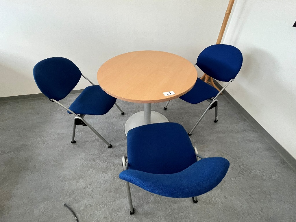 Besuchertisch inkl. 3 Besucherst&uuml;hle in Blau, DM 80 cm